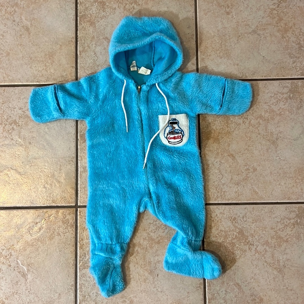 Vintage‎ 80s Sesame Street Infant COOKIE MONSTER Onesie w/ feet, up to 18lbs